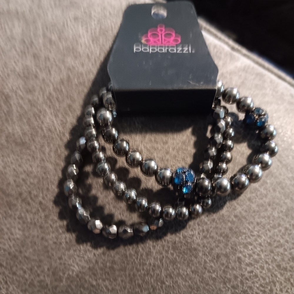 Paparazzi Silver and Blue Beaded Bracelet Set